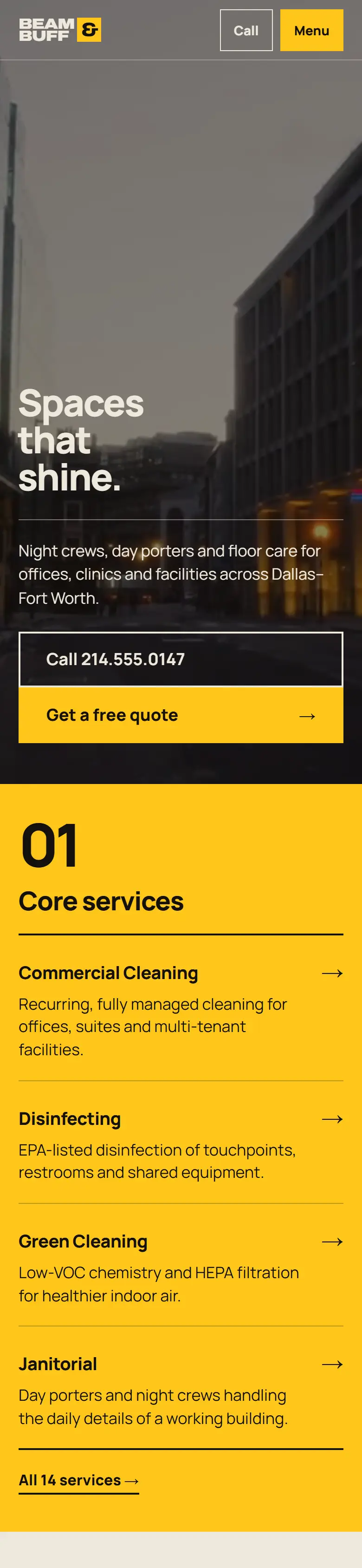 Beam & Buff website on mobile
