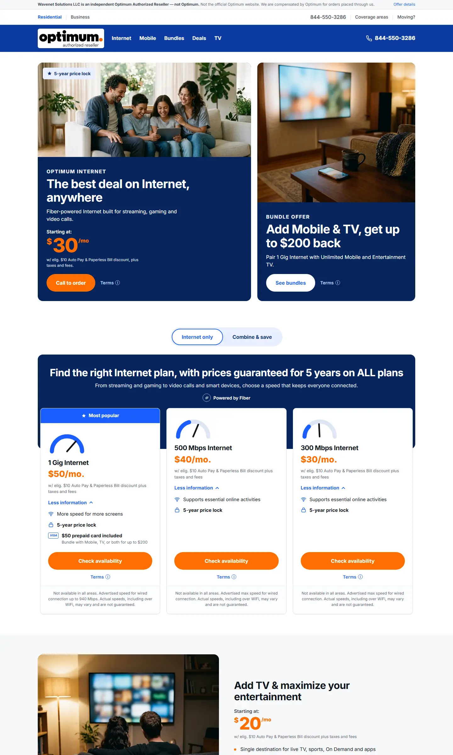 optimumfibersavings.com homepage